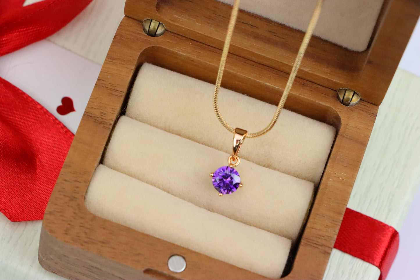 Minimalist Purple Round Pendant in Rose Gold Petite Design, XPPT1830 (2154-8)