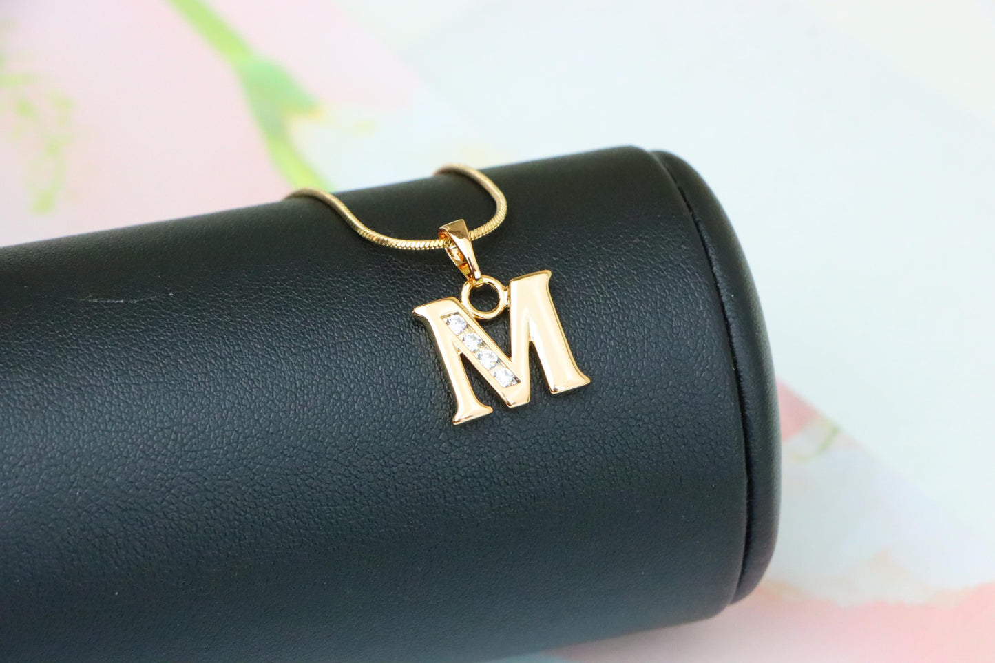Rose Gold Letter M Pendant with Crystals – 18K Gold Plated Charm, XPPT1362 (2132-9)