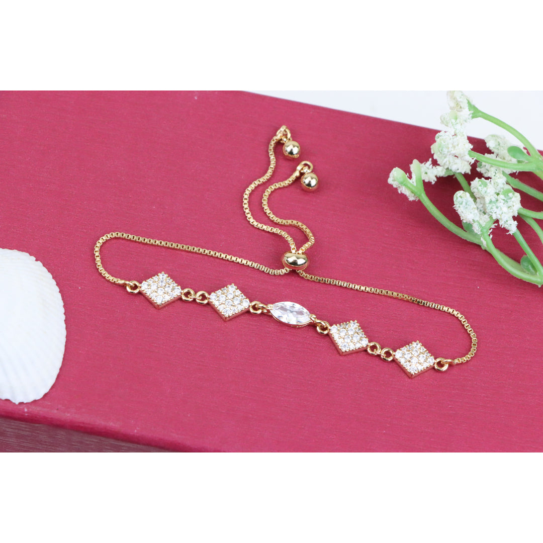 Elegant Rose Gold Adjustable Bracelet with Sparkling Diamond Charms, XPAB0672 (2068-1)