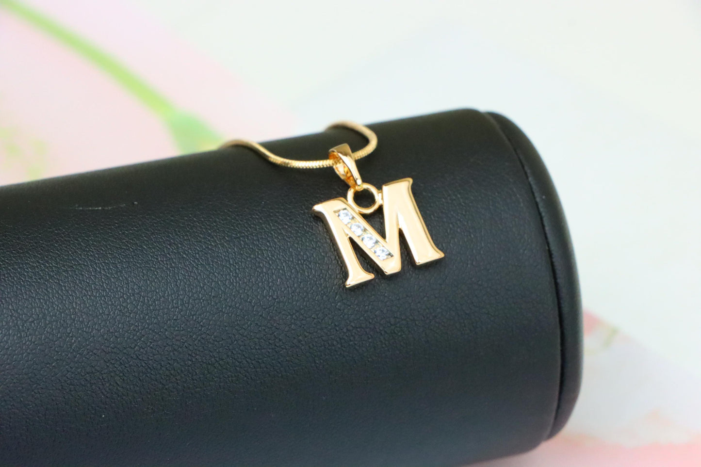 Rose Gold Letter M Pendant with Crystals – 18K Gold Plated Charm, XPPT1362 (2132-9)