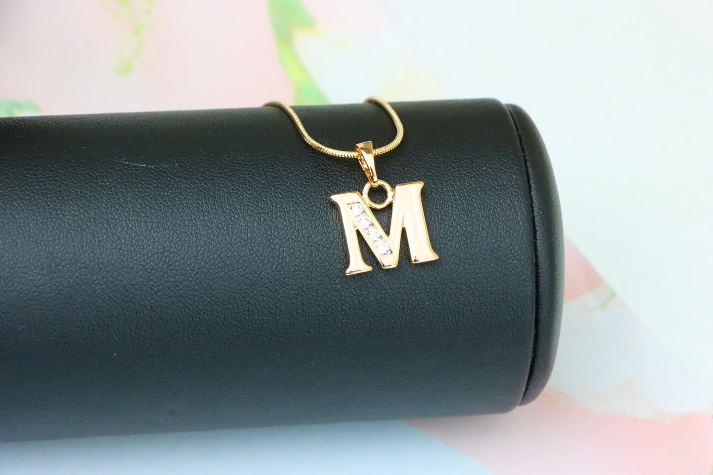 Rose Gold Letter M Pendant with Crystals – 18K Gold Plated Charm, XPPT1362 (2132-9)