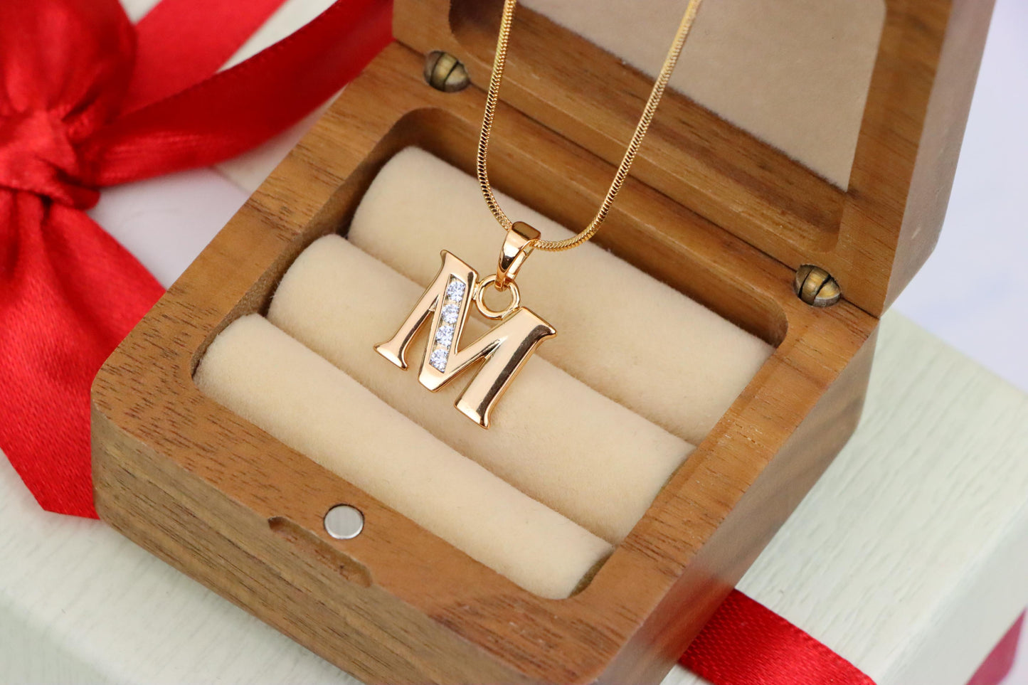 Rose Gold Letter M Pendant with Crystals – 18K Gold Plated Charm, XPPT1362 (2132-9)