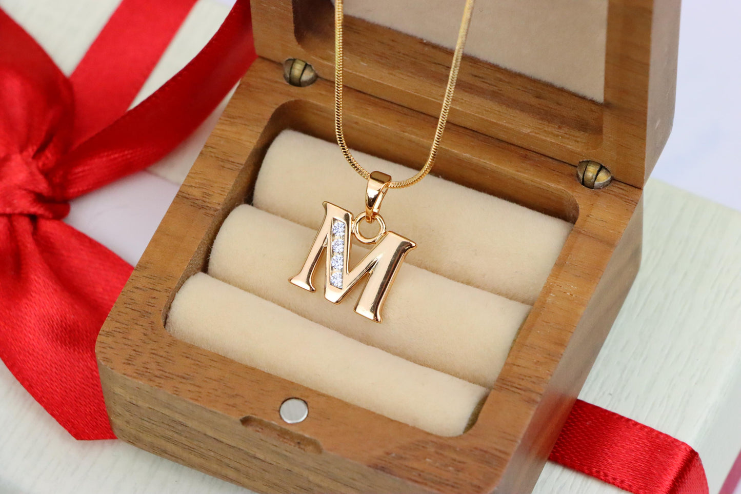 Rose Gold Letter M Pendant with Crystals – 18K Gold Plated Charm, XPPT1362 (2132-9)