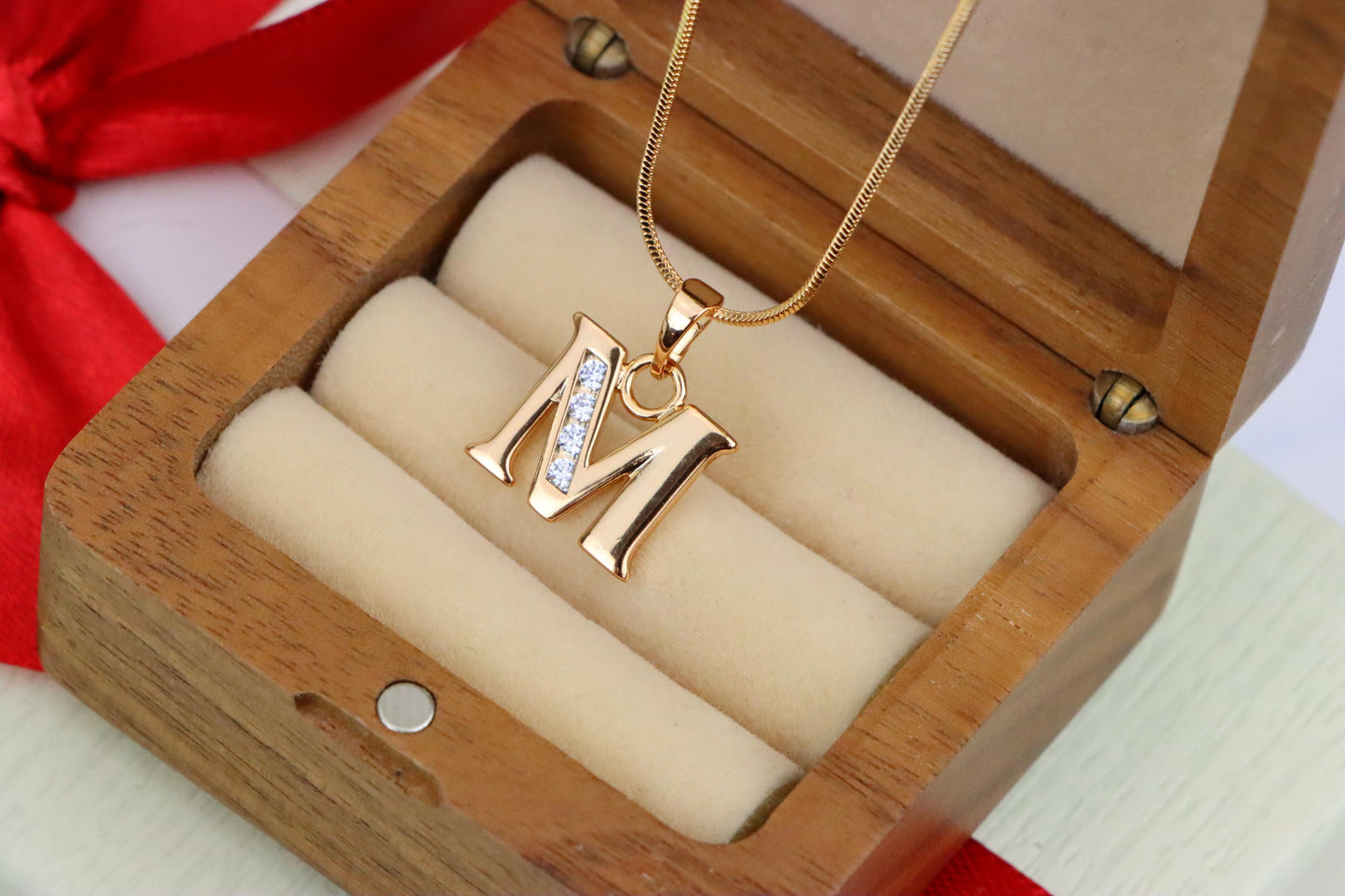 Rose Gold Letter M Pendant with Crystals – 18K Gold Plated Charm, XPPT1362 (2132-9)