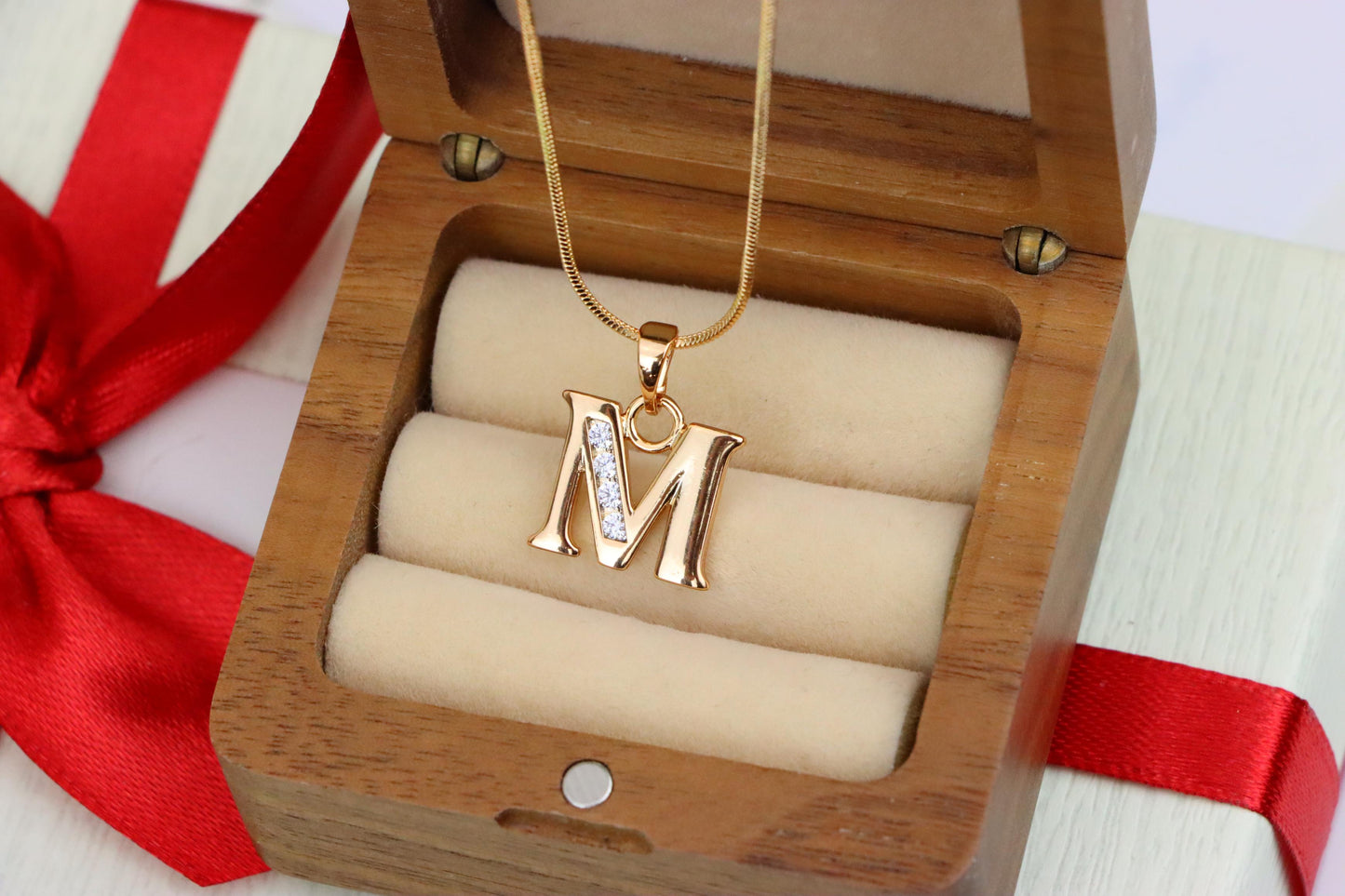 Rose Gold Letter M Pendant with Crystals – 18K Gold Plated Charm, XPPT1362 (2132-9)