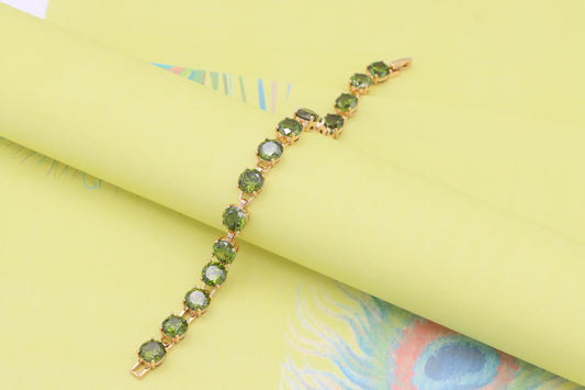 Green Crystal Rose Gold Bracelet with Round Stones, XPBL1028 (2103-7)