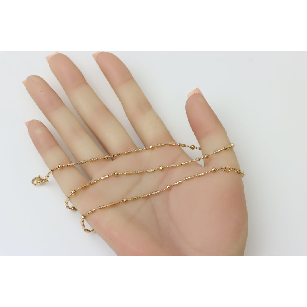 Rose Gold Beaded Chain Necklace with Elegant Textured Detailing, XPNL0217 (2022-7)