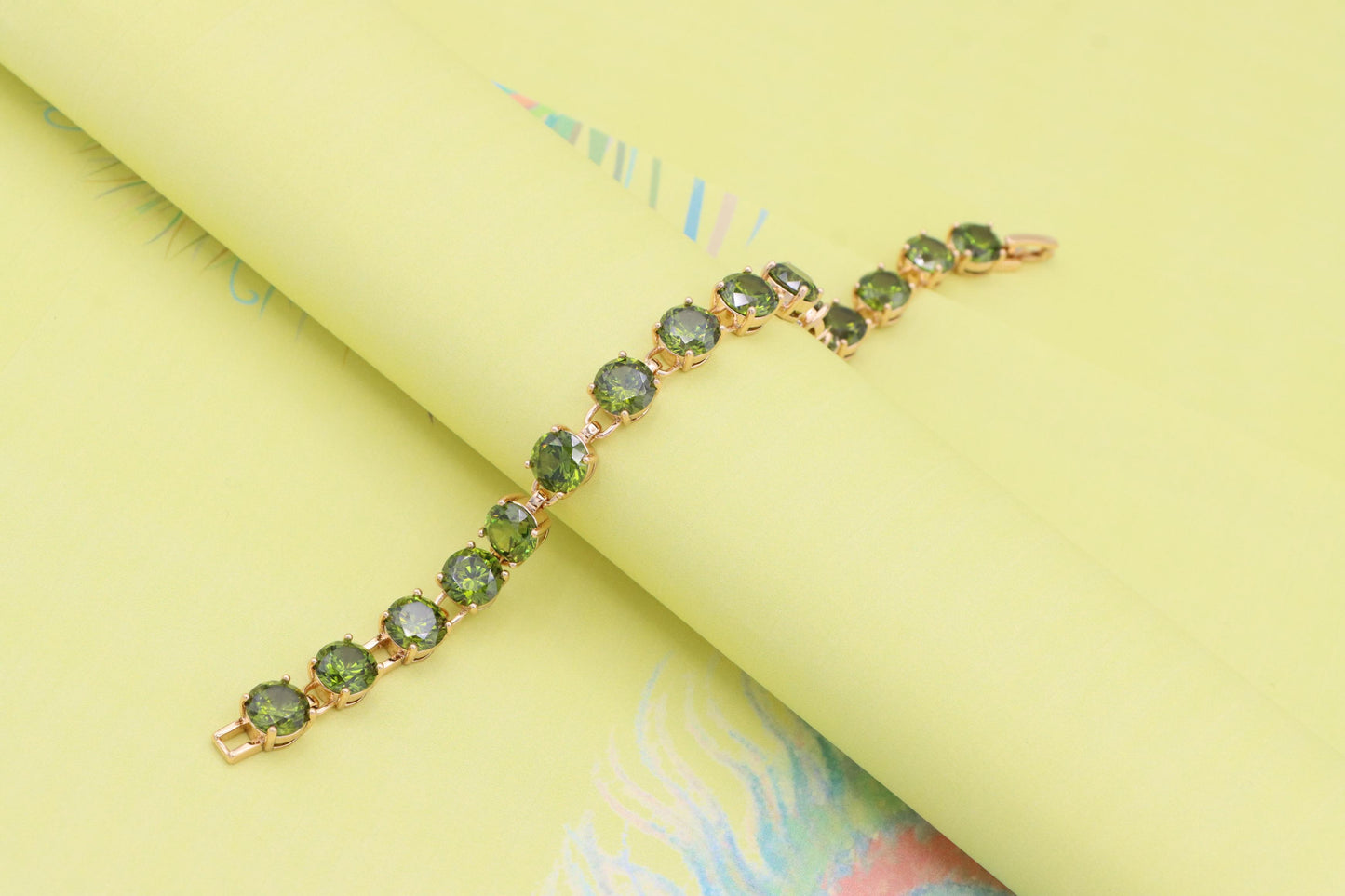 Green Crystal Rose Gold Bracelet with Round Stones, XPBL1028 (2103-7)