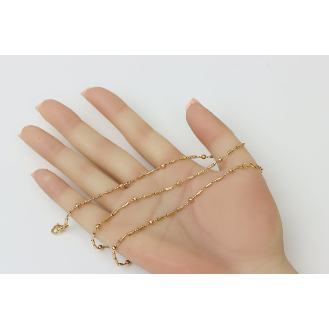 Rose Gold Beaded Chain Necklace with Elegant Textured Detailing, XPNL0217 (2022-7)