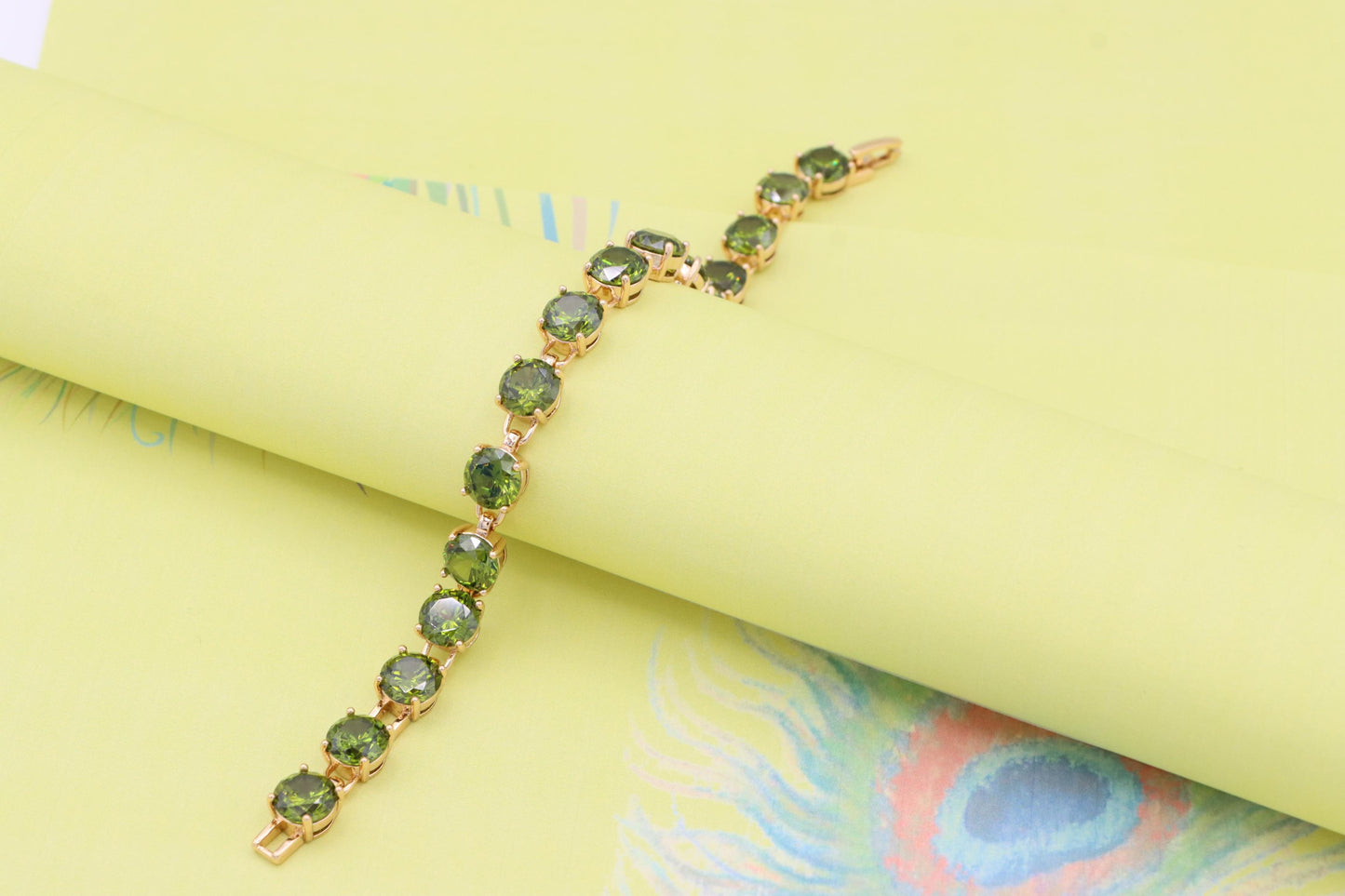 Green Crystal Rose Gold Bracelet with Round Stones, XPBL1028 (2103-7)