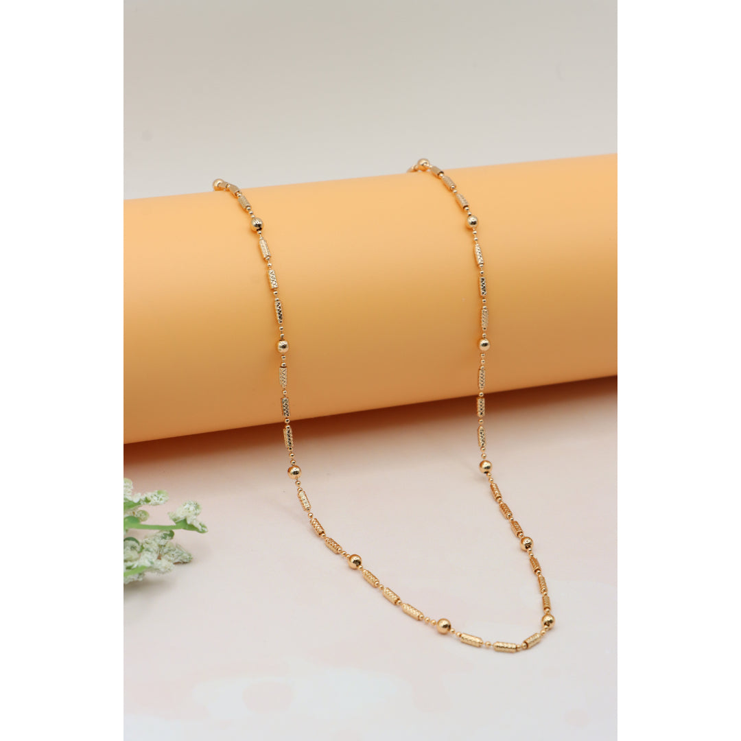 Rose Gold Beaded Chain Necklace with Elegant Textured Detailing, XPNL0217 (2022-7)