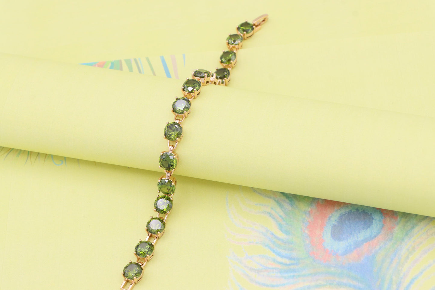 Green Crystal Rose Gold Bracelet with Round Stones, XPBL1028 (2103-7)