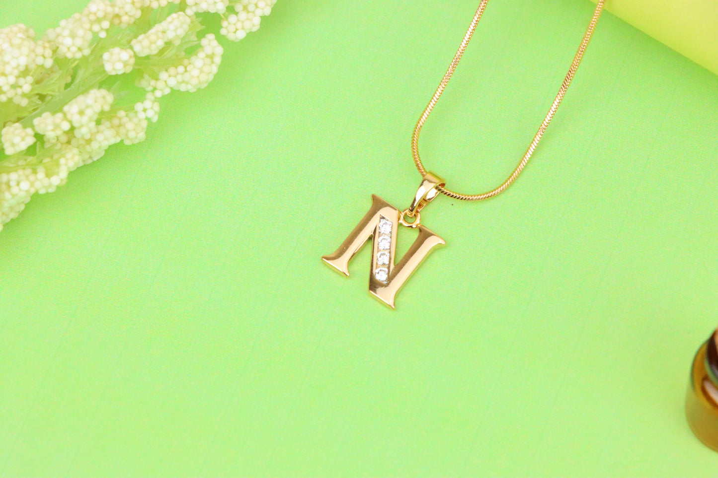 Rose Gold Letter N Pendant with Crystals – 18K Gold Plated Charm, XPPT1363 (2132-9)