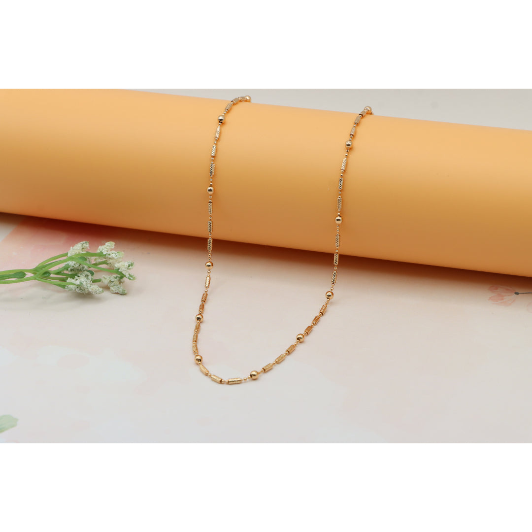 Rose Gold Beaded Chain Necklace with Elegant Textured Detailing, XPNL0217 (2022-7)