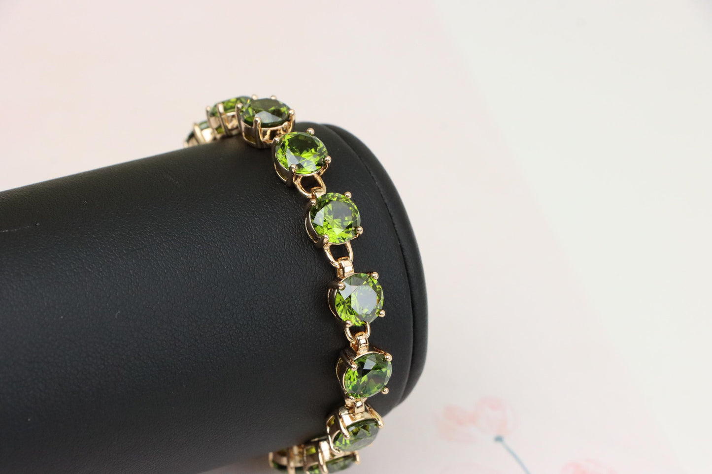 Green Crystal Rose Gold Bracelet with Round Stones, XPBL1028 (2103-7)