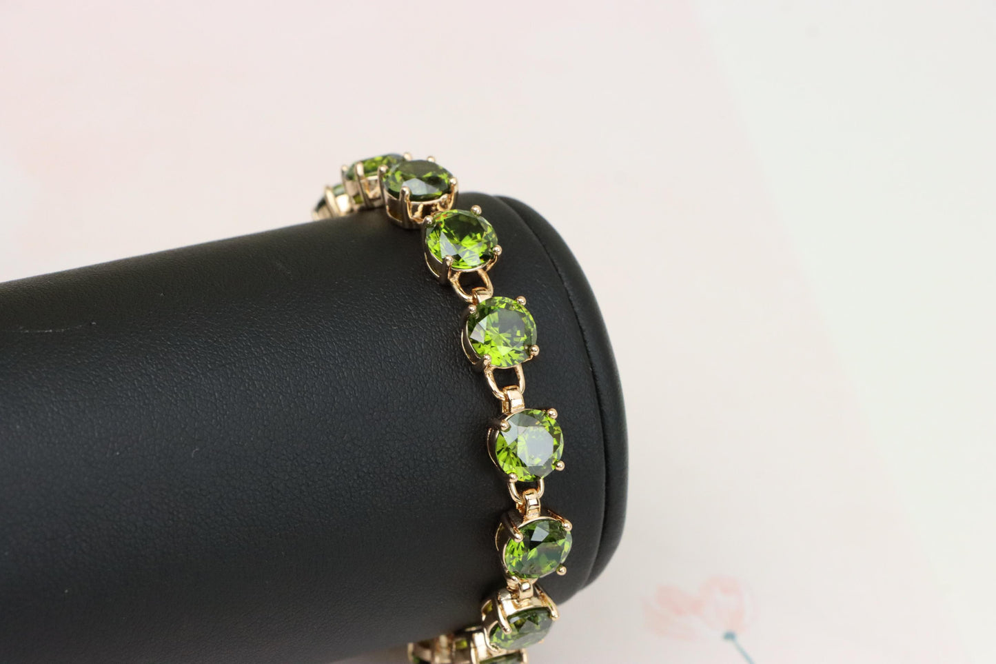 Green Crystal Rose Gold Bracelet with Round Stones, XPBL1028 (2103-7)
