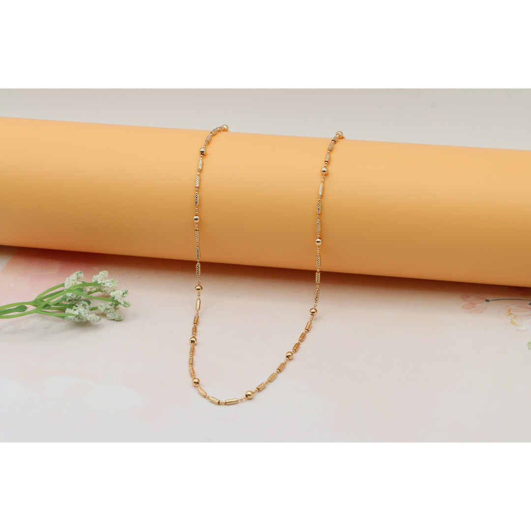 Rose Gold Beaded Chain Necklace with Elegant Textured Detailing, XPNL0217 (2022-7)