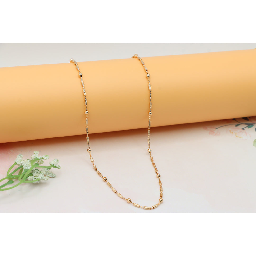 Rose Gold Beaded Chain Necklace with Elegant Textured Detailing, XPNL0217 (2022-7)