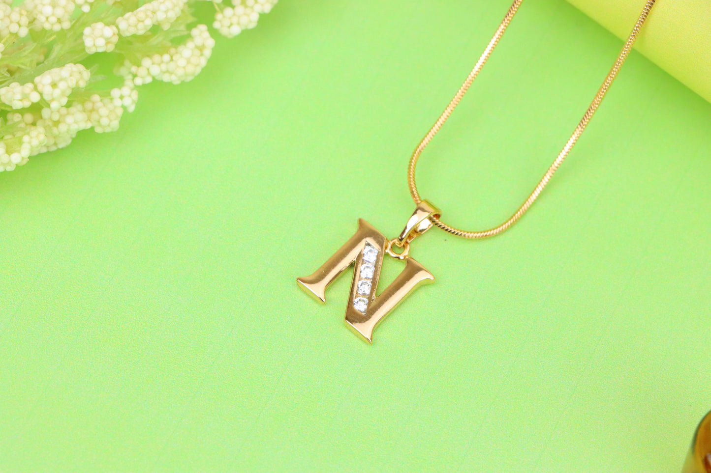 Rose Gold Letter N Pendant with Crystals – 18K Gold Plated Charm, XPPT1363 (2132-9)
