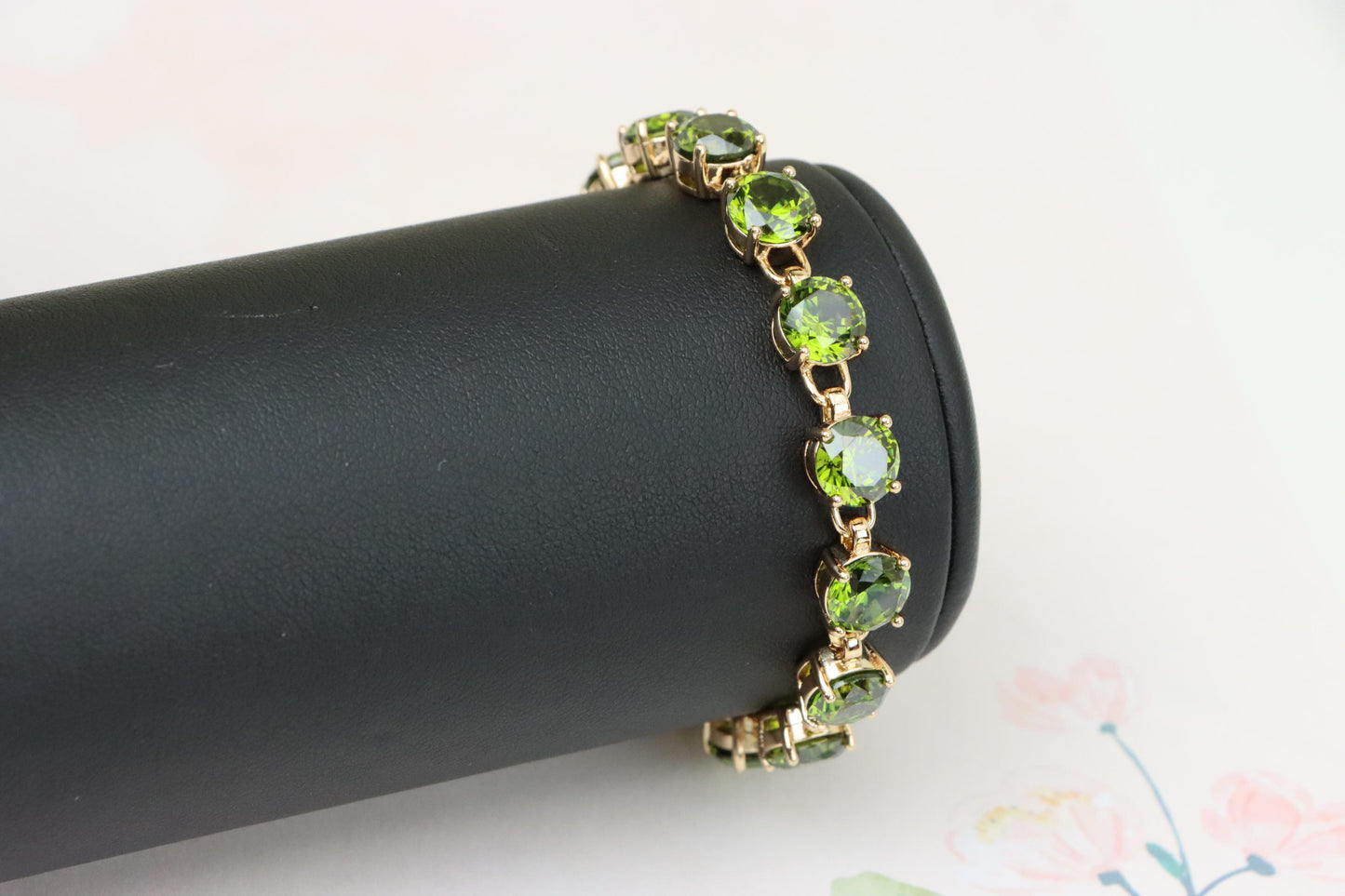 Green Crystal Rose Gold Bracelet with Round Stones, XPBL1028 (2103-7)