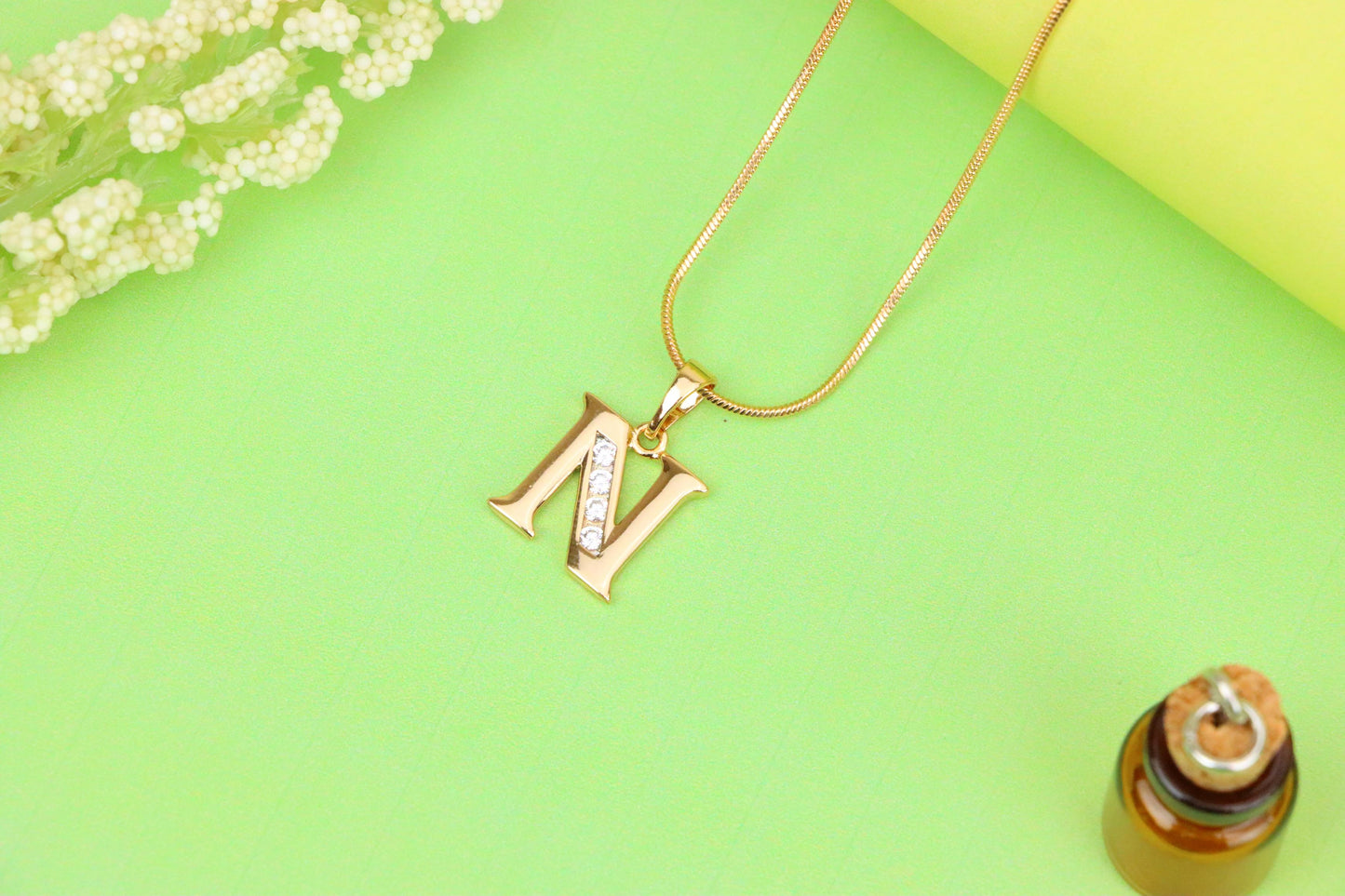 Rose Gold Letter N Pendant with Crystals – 18K Gold Plated Charm, XPPT1363 (2132-9)