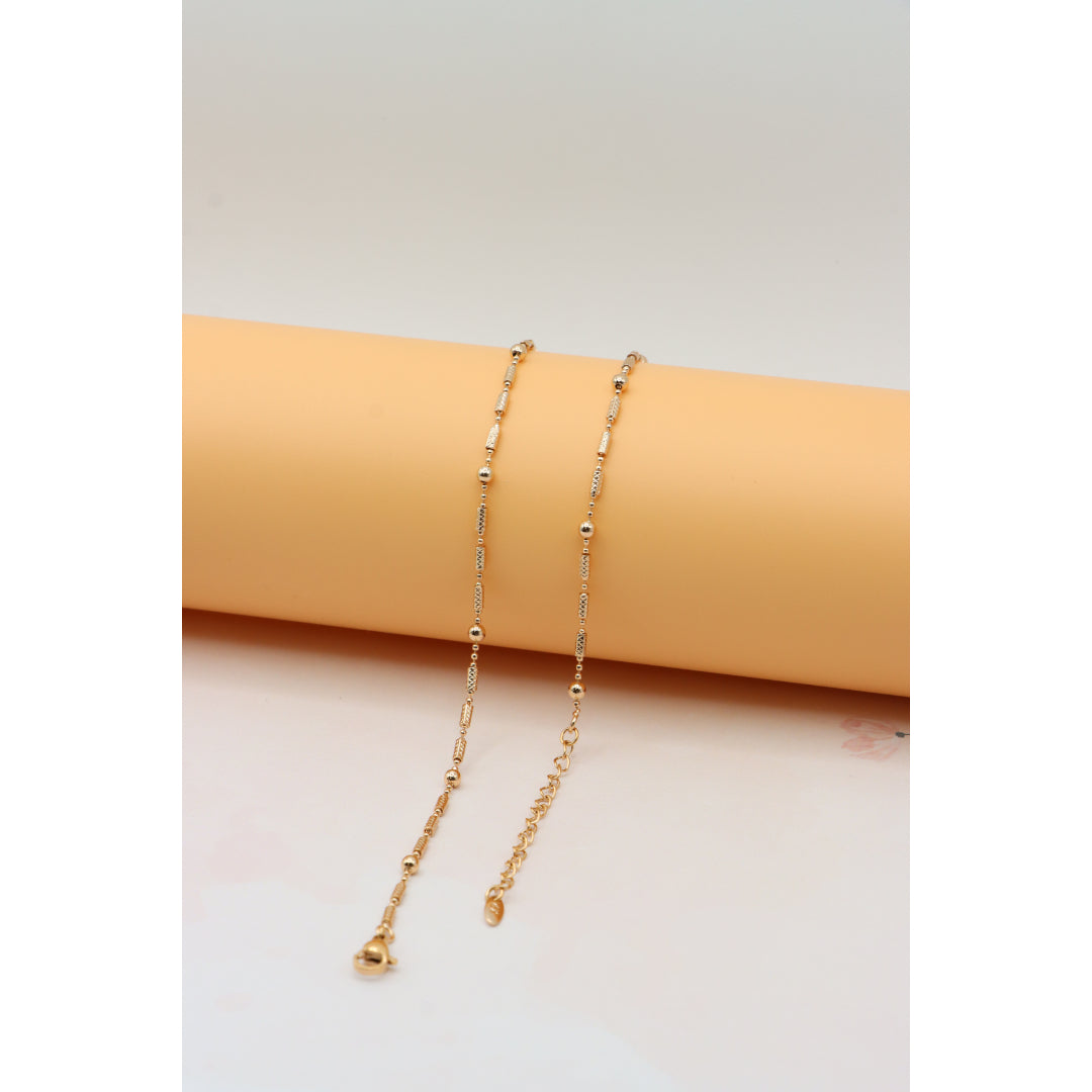 Rose Gold Beaded Chain Necklace with Elegant Textured Detailing, XPNL0217 (2022-7)