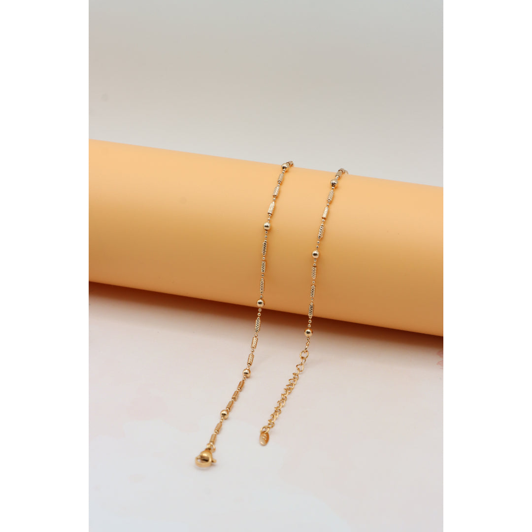 Rose Gold Beaded Chain Necklace with Elegant Textured Detailing, XPNL0217 (2022-7)