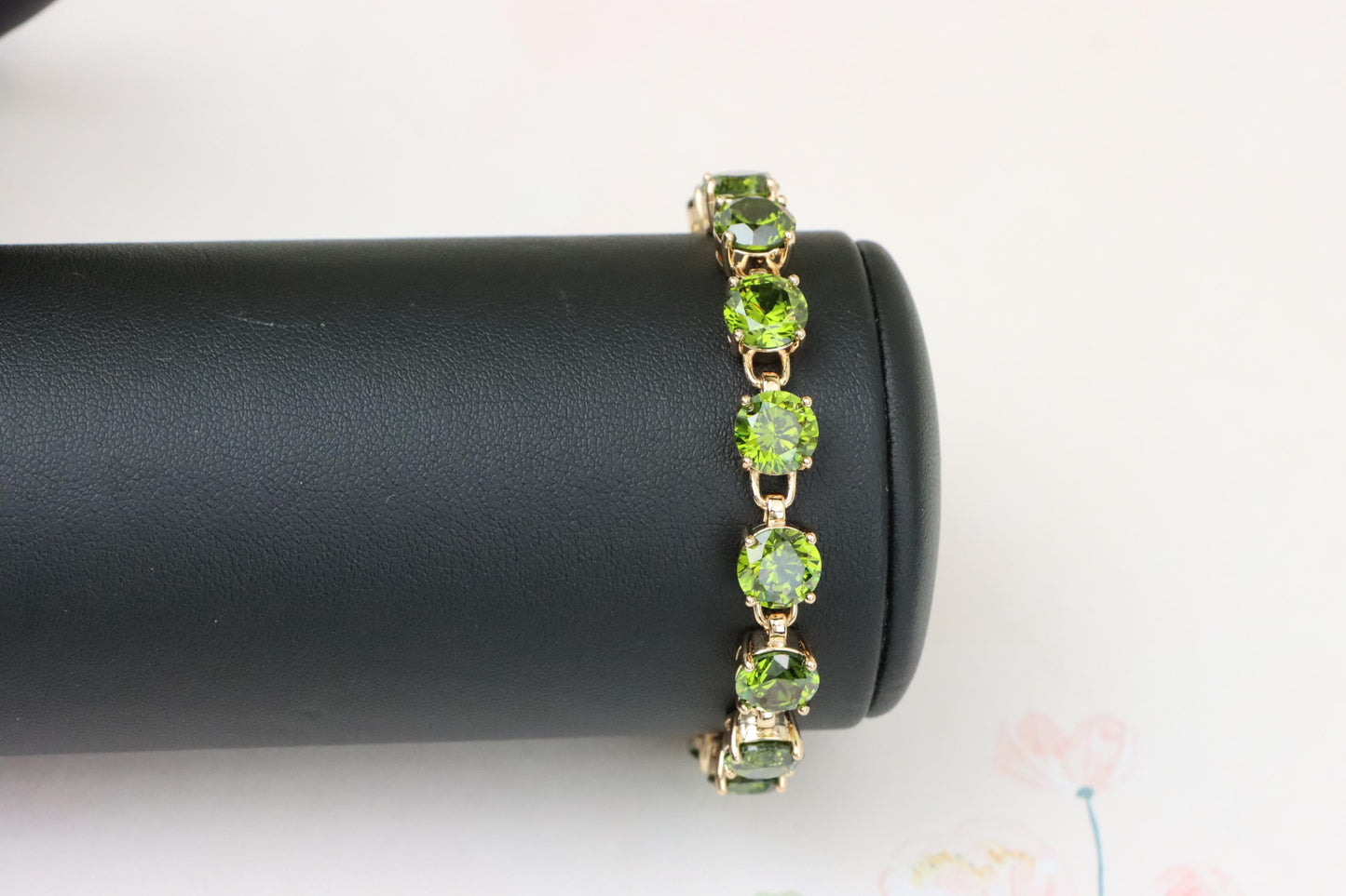 Green Crystal Rose Gold Bracelet with Round Stones, XPBL1028 (2103-7)