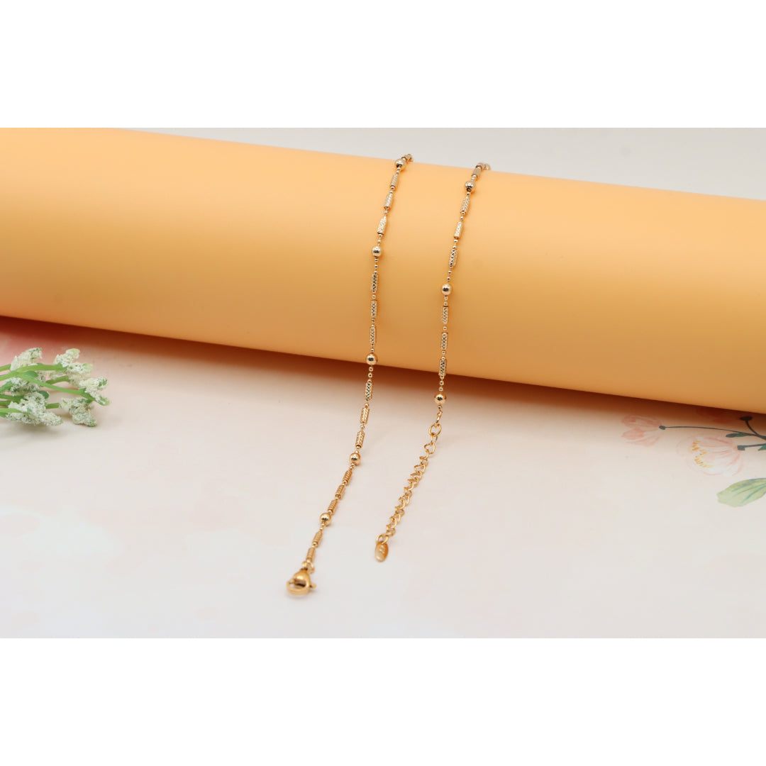 Rose Gold Beaded Chain Necklace with Elegant Textured Detailing, XPNL0217 (2022-7)