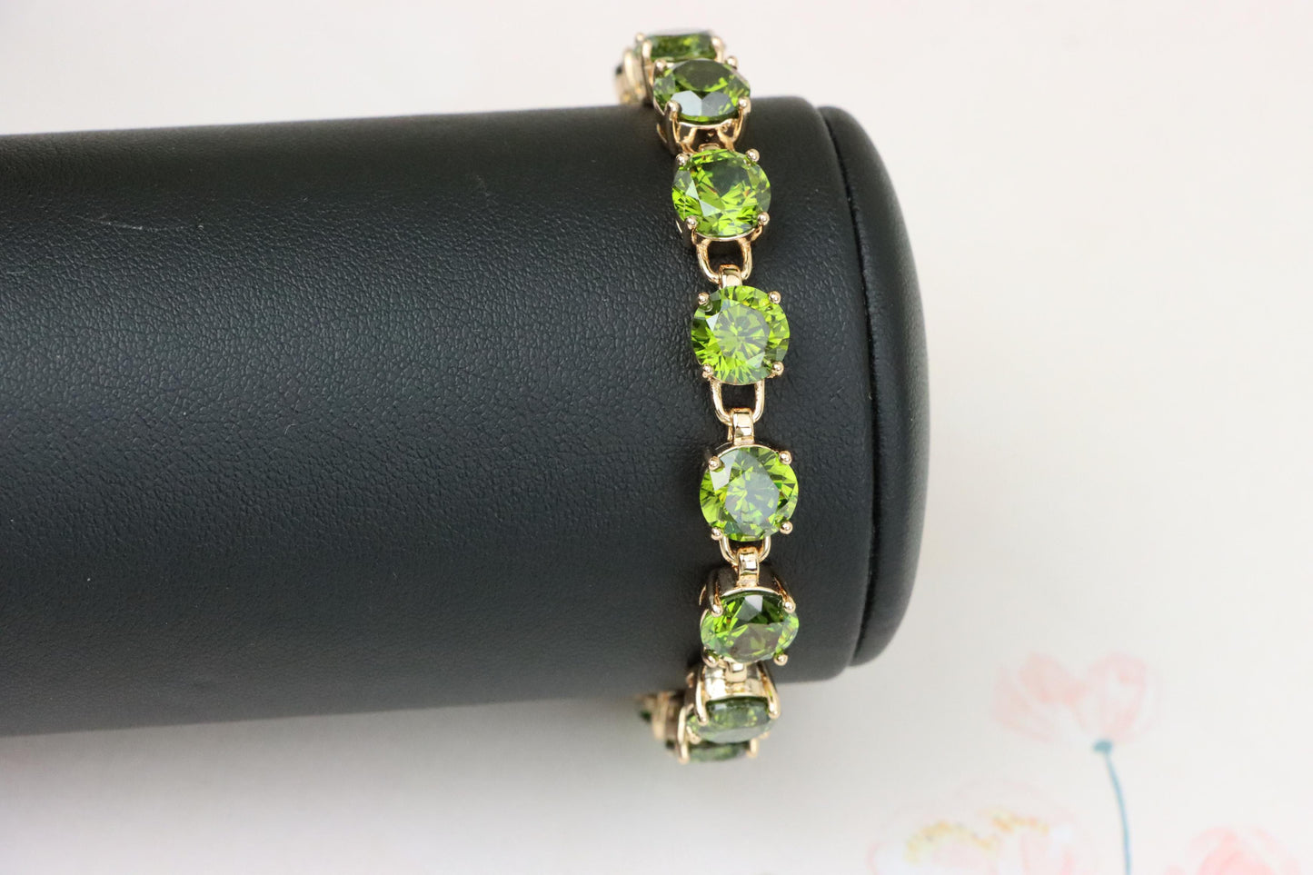 Green Crystal Rose Gold Bracelet with Round Stones, XPBL1028 (2103-7)