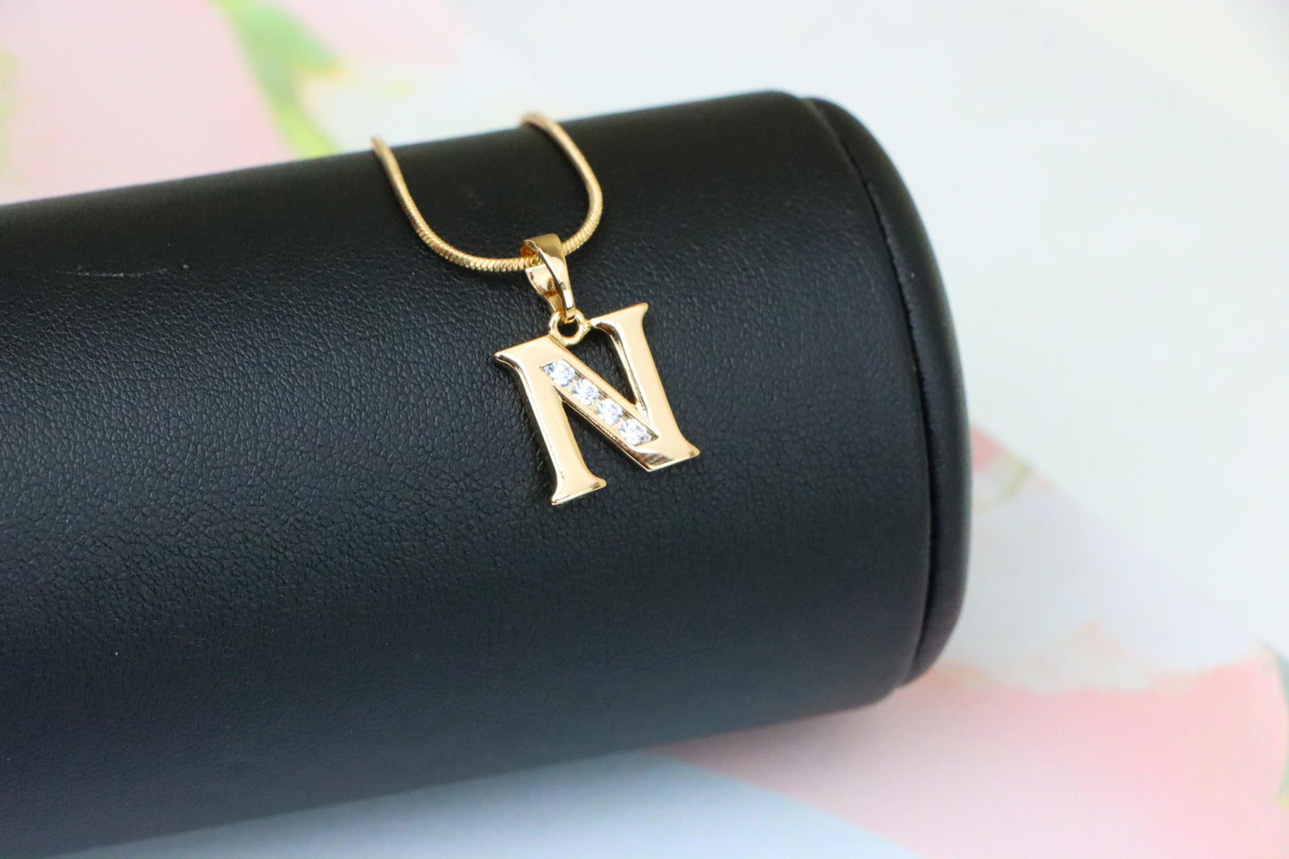 Rose Gold Letter N Pendant with Crystals – 18K Gold Plated Charm, XPPT1363 (2132-9)
