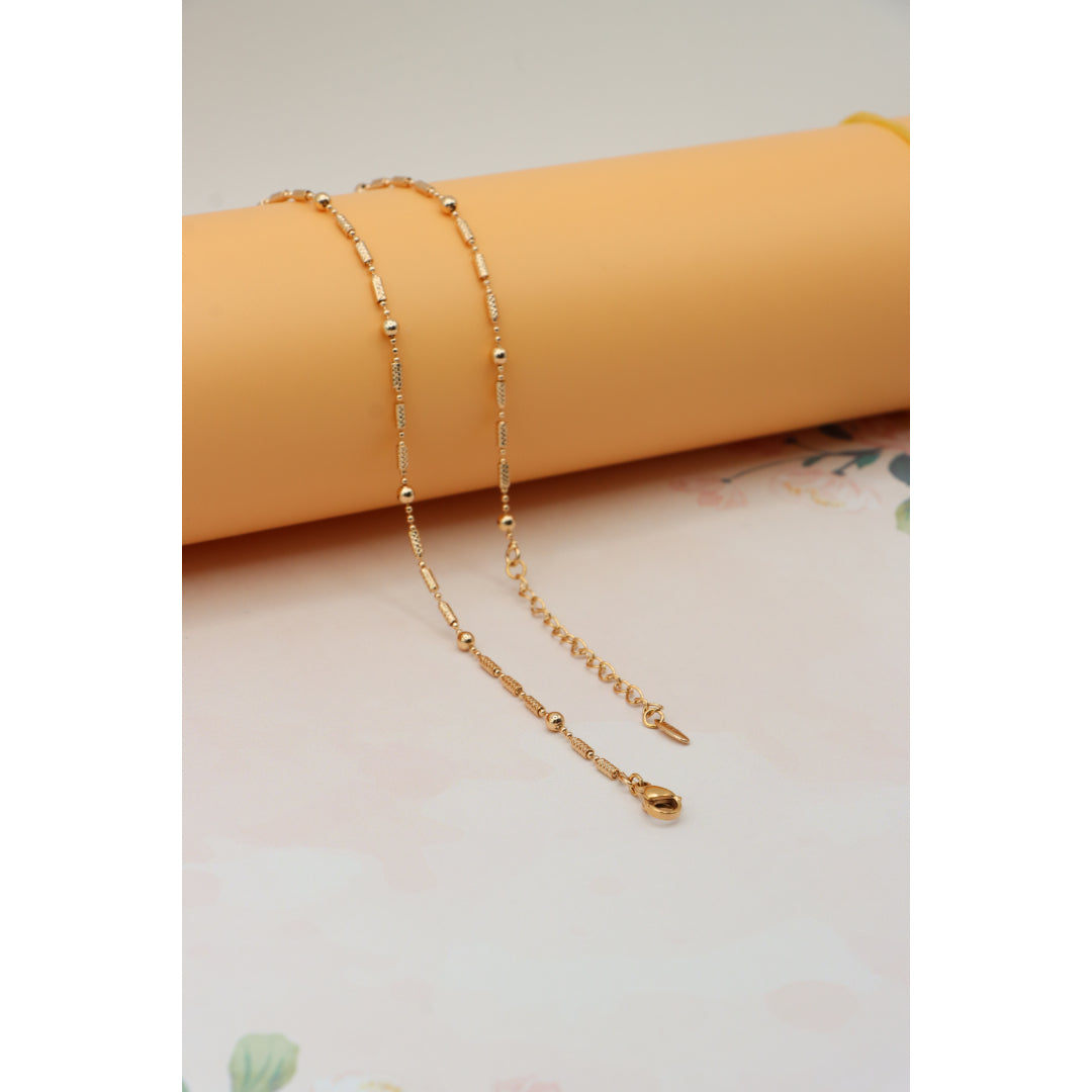Rose Gold Beaded Chain Necklace with Elegant Textured Detailing, XPNL0217 (2022-7)