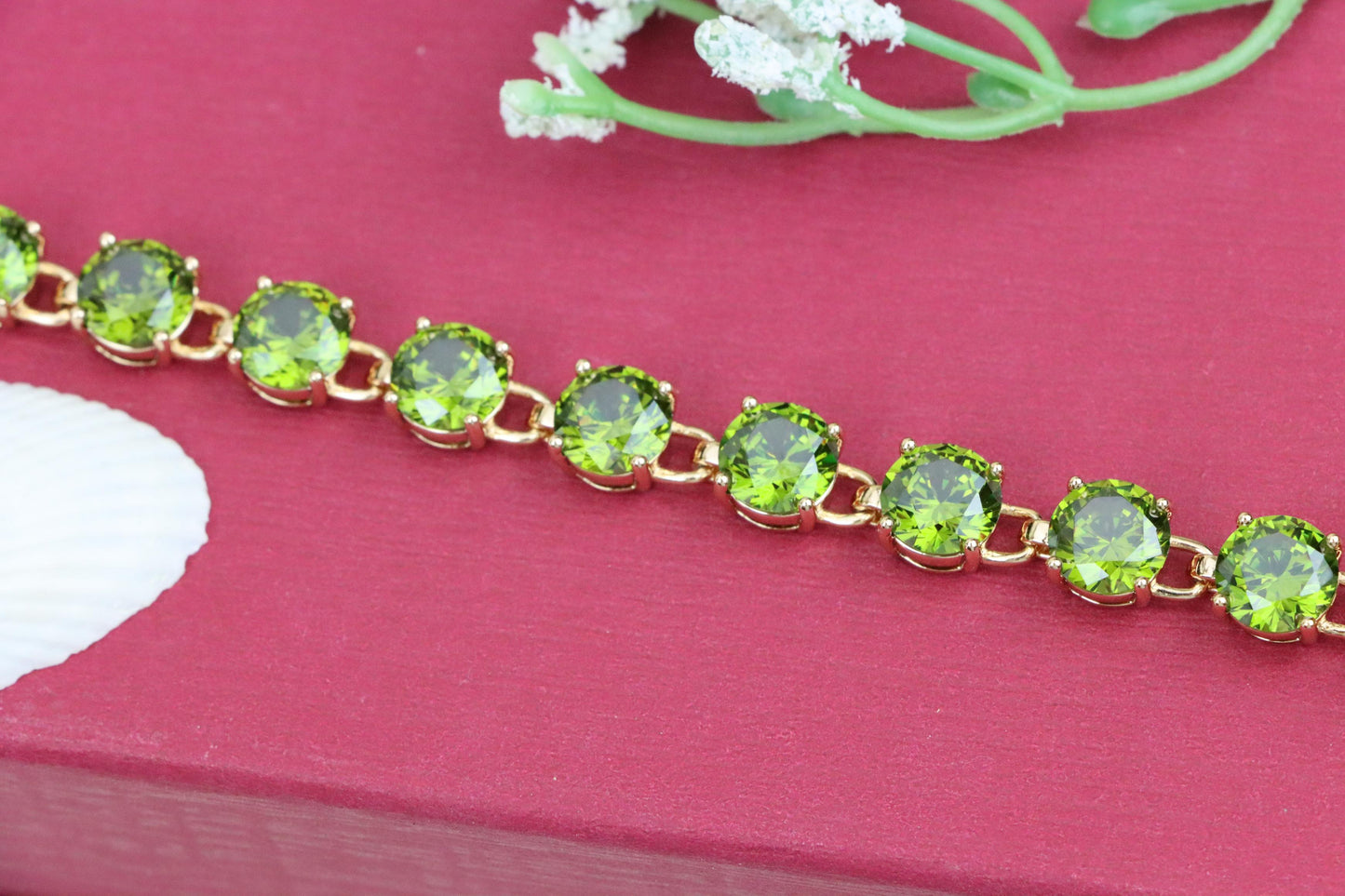 Green Crystal Rose Gold Bracelet with Round Stones, XPBL1028 (2103-7)