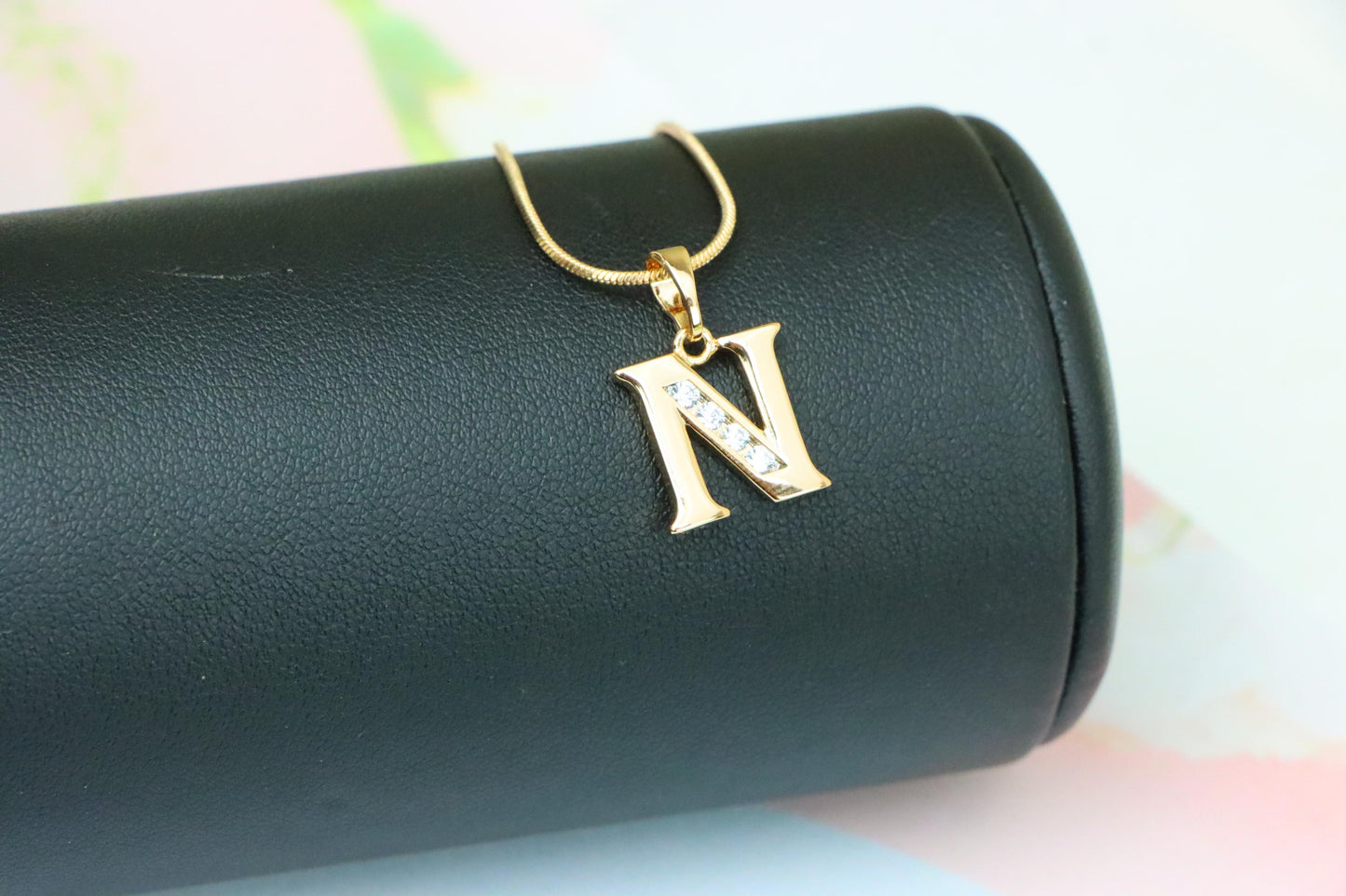 Rose Gold Letter N Pendant with Crystals – 18K Gold Plated Charm, XPPT1363 (2132-9)