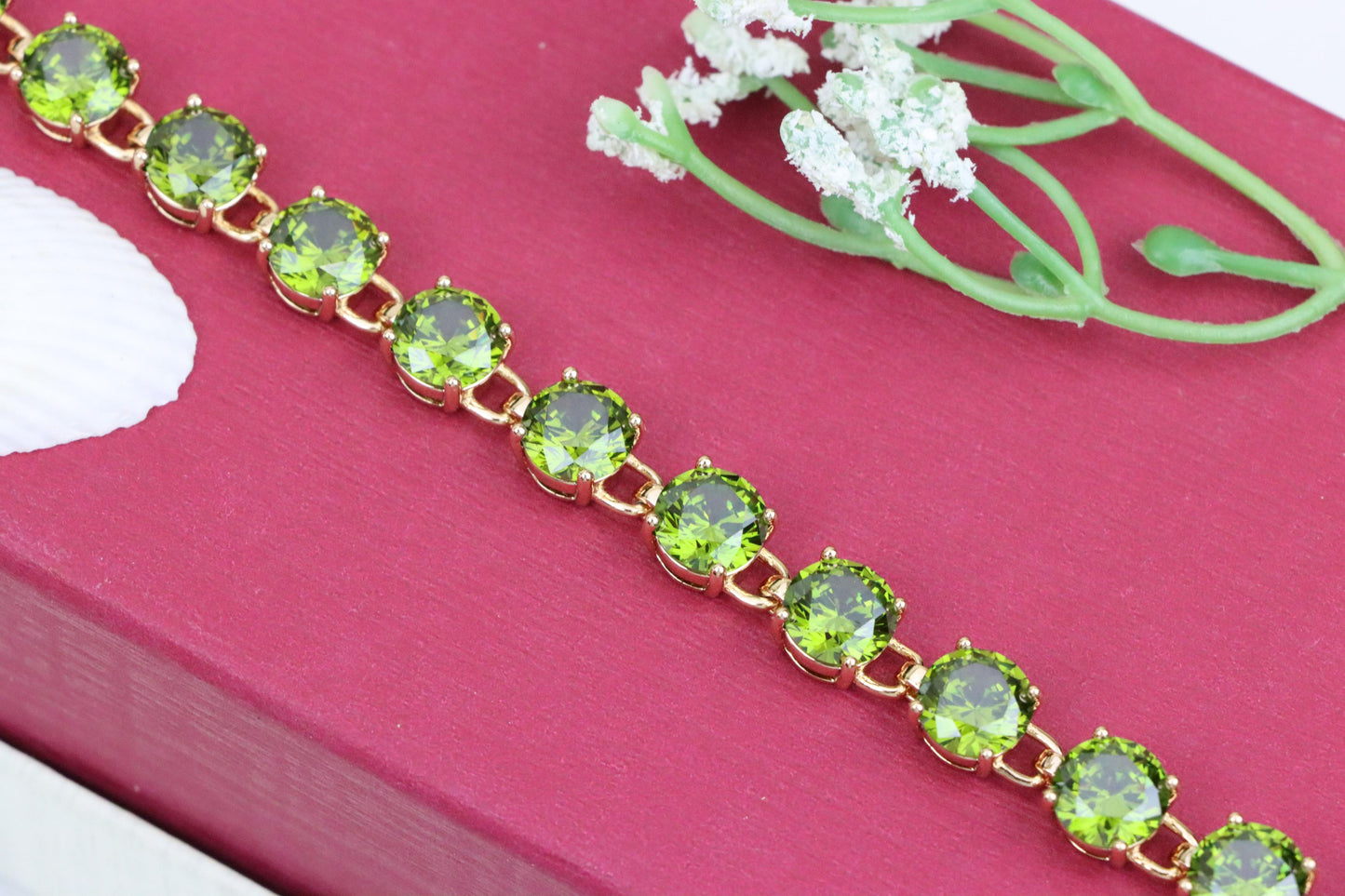 Green Crystal Rose Gold Bracelet with Round Stones, XPBL1028 (2103-7)