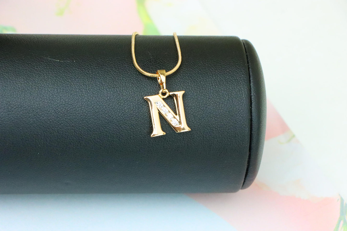 Rose Gold Letter N Pendant with Crystals – 18K Gold Plated Charm, XPPT1363 (2132-9)