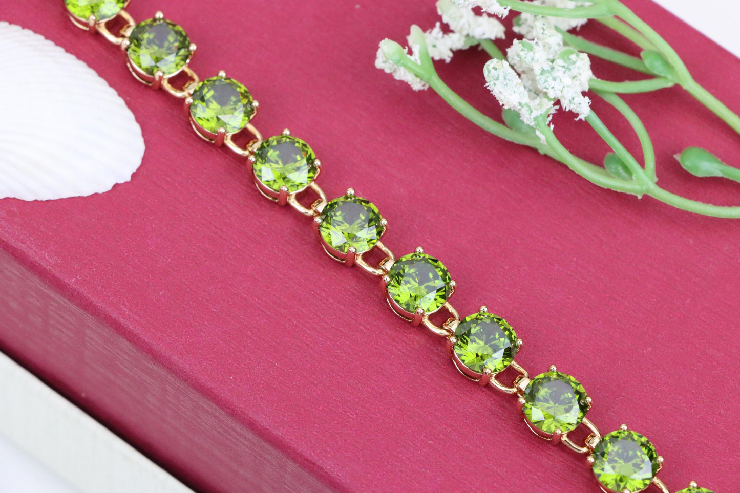 Green Crystal Rose Gold Bracelet with Round Stones, XPBL1028 (2103-7)