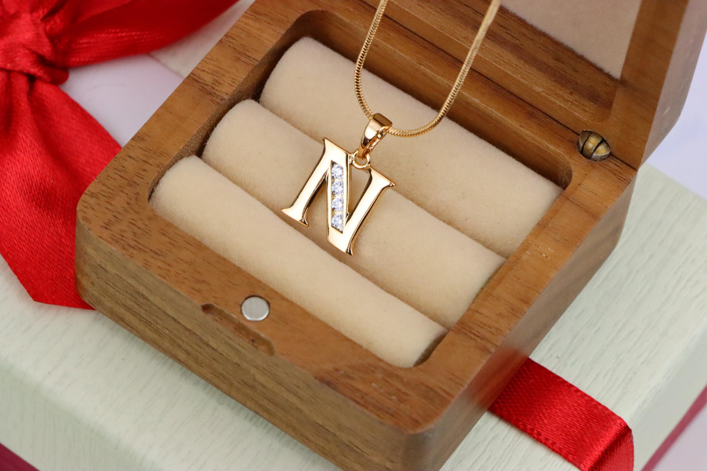 Rose Gold Letter N Pendant with Crystals – 18K Gold Plated Charm, XPPT1363 (2132-9)