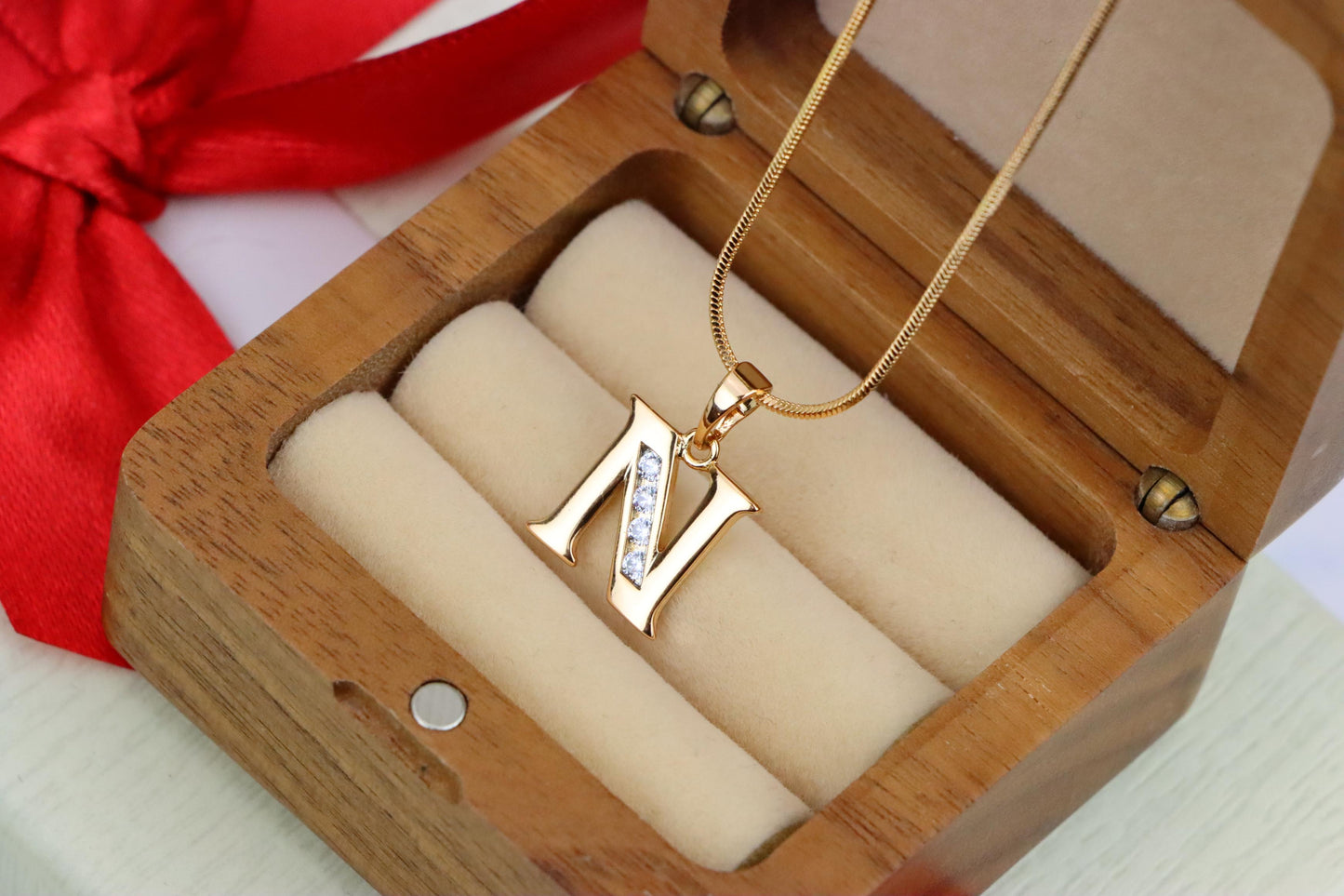 Rose Gold Letter N Pendant with Crystals – 18K Gold Plated Charm, XPPT1363 (2132-9)