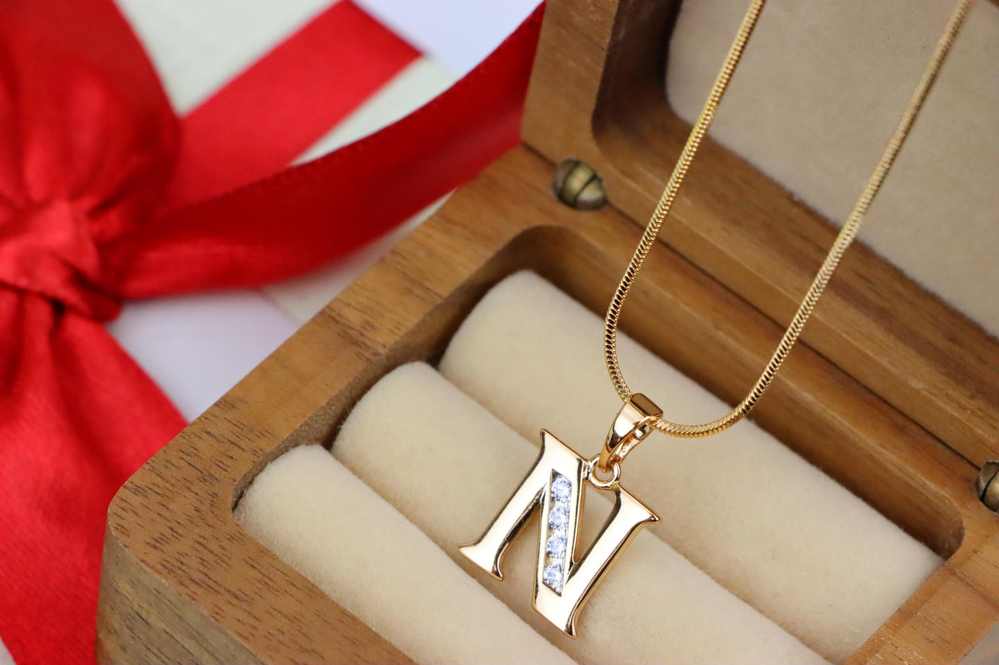 Rose Gold Letter N Pendant with Crystals – 18K Gold Plated Charm, XPPT1363 (2132-9)
