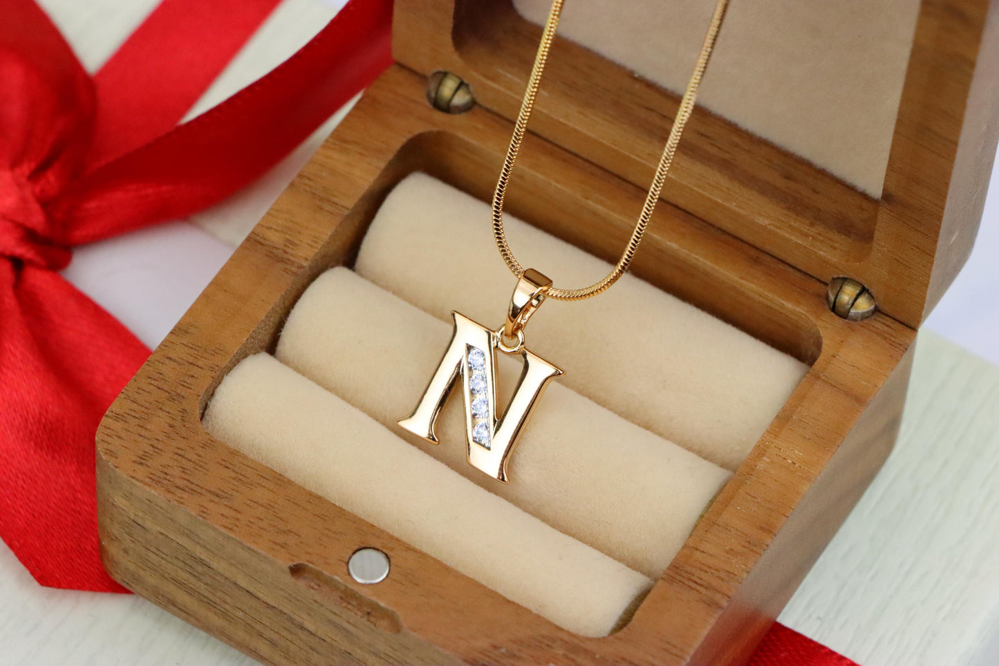Rose Gold Letter N Pendant with Crystals – 18K Gold Plated Charm, XPPT1363 (2132-9)