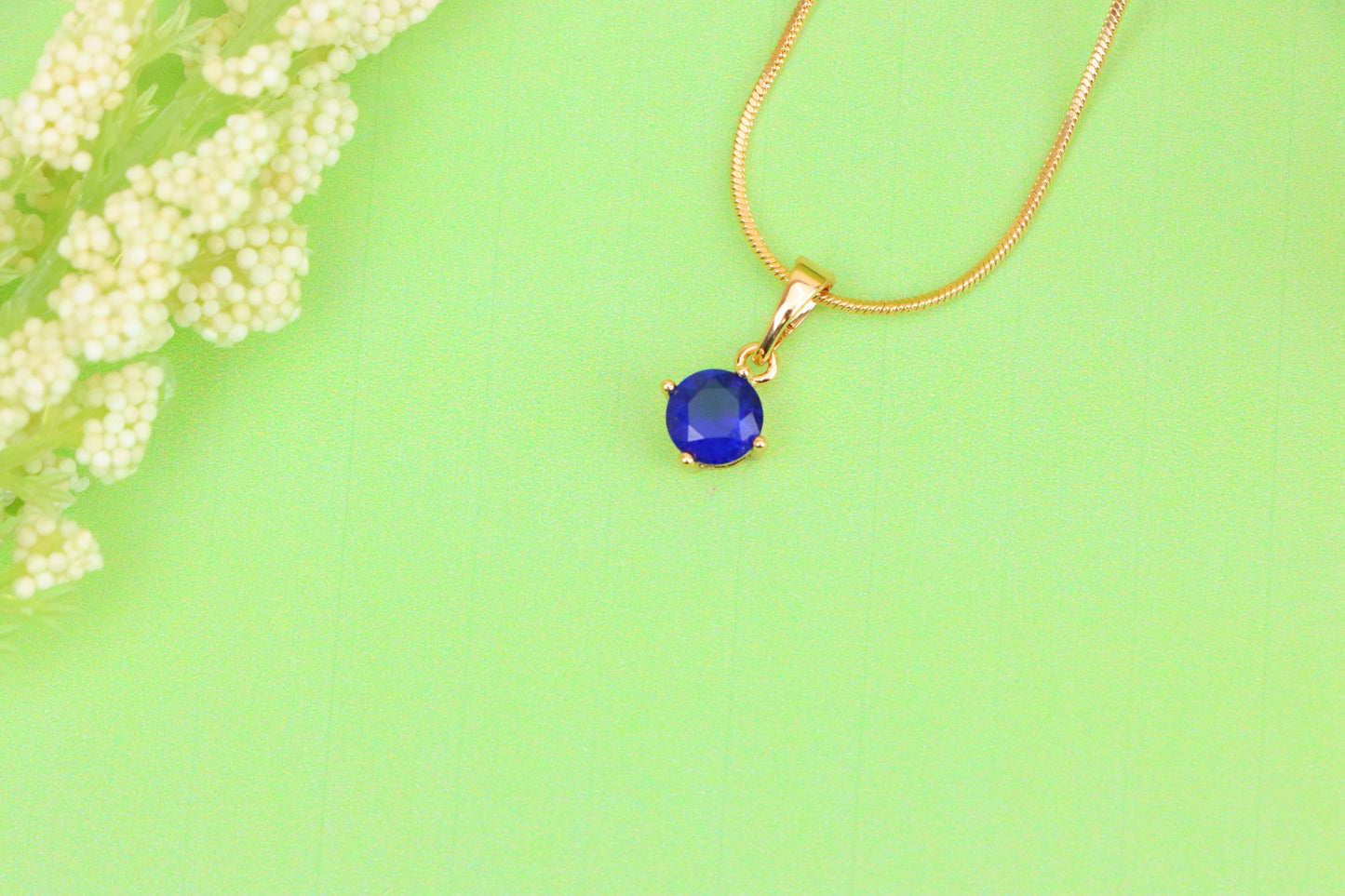 Classic Blue Round Pendant in Gold Plating Dainty Accent, XPPT1832 (2154-8)