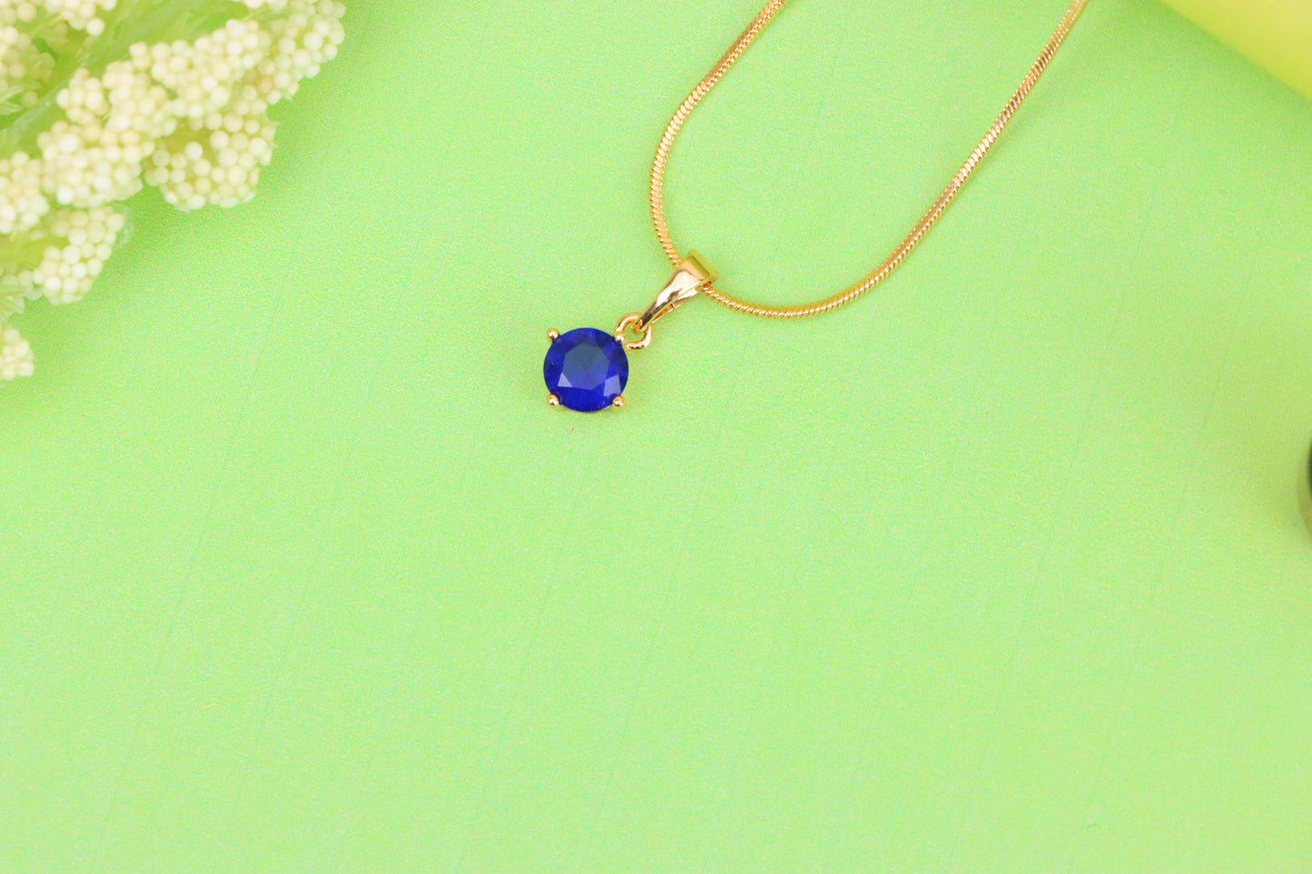 Classic Blue Round Pendant in Gold Plating Dainty Accent, XPPT1832 (2154-8)