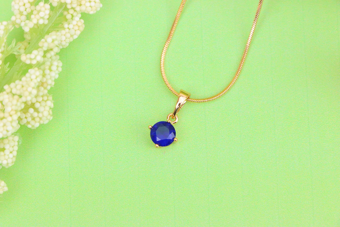 Classic Blue Round Pendant in Gold Plating Dainty Accent, XPPT1832 (2154-8)