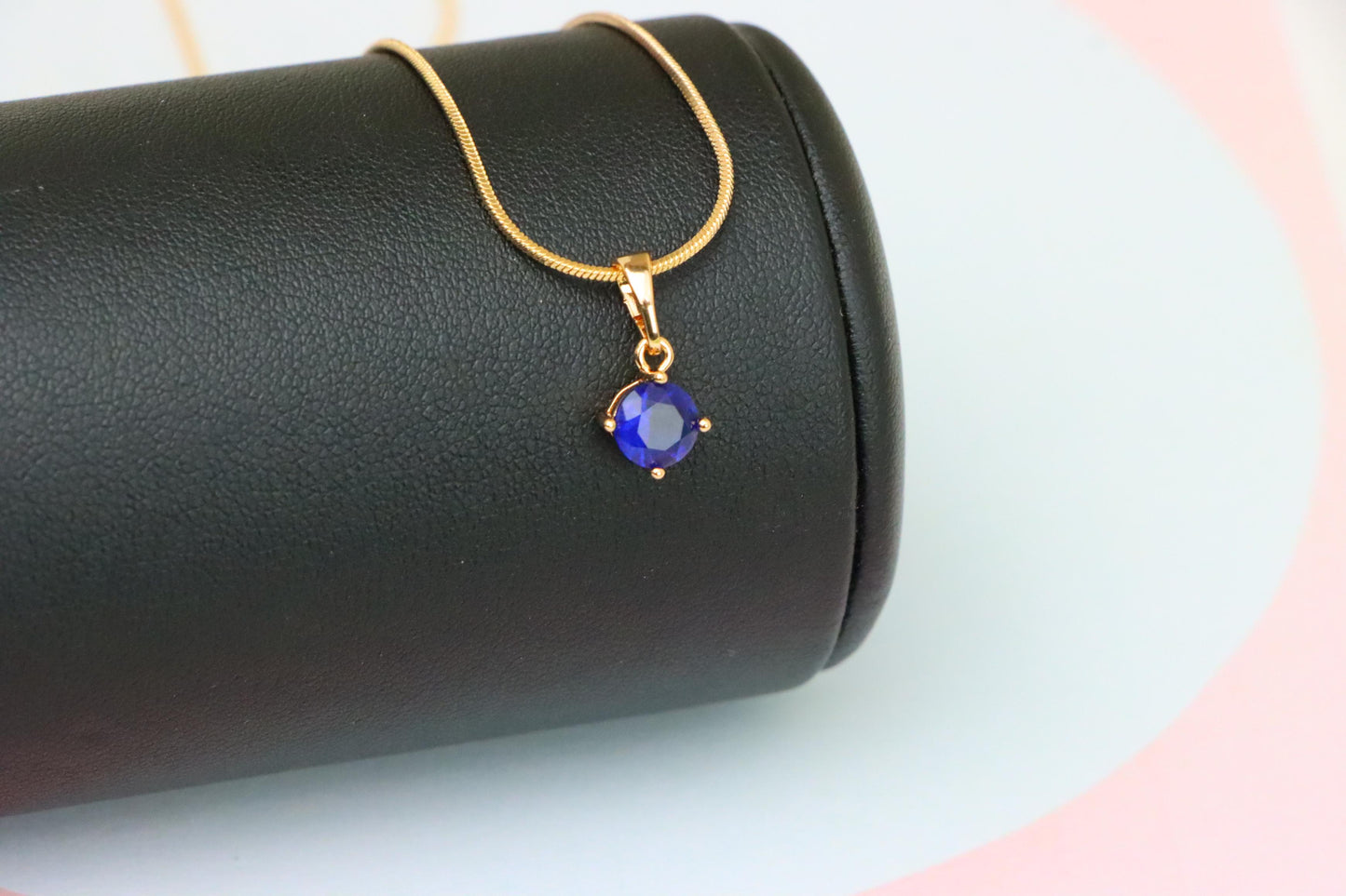 Classic Blue Round Pendant in Gold Plating Dainty Accent, XPPT1832 (2154-8)
