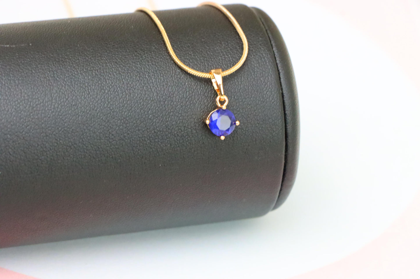 Classic Blue Round Pendant in Gold Plating Dainty Accent, XPPT1832 (2154-8)