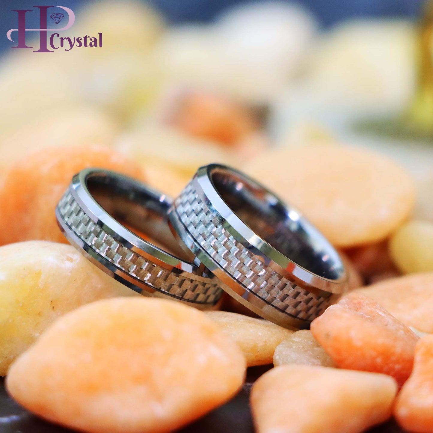 Grey Carbon Fiber Inlay Low Beveled Edge Tungsten Ring
