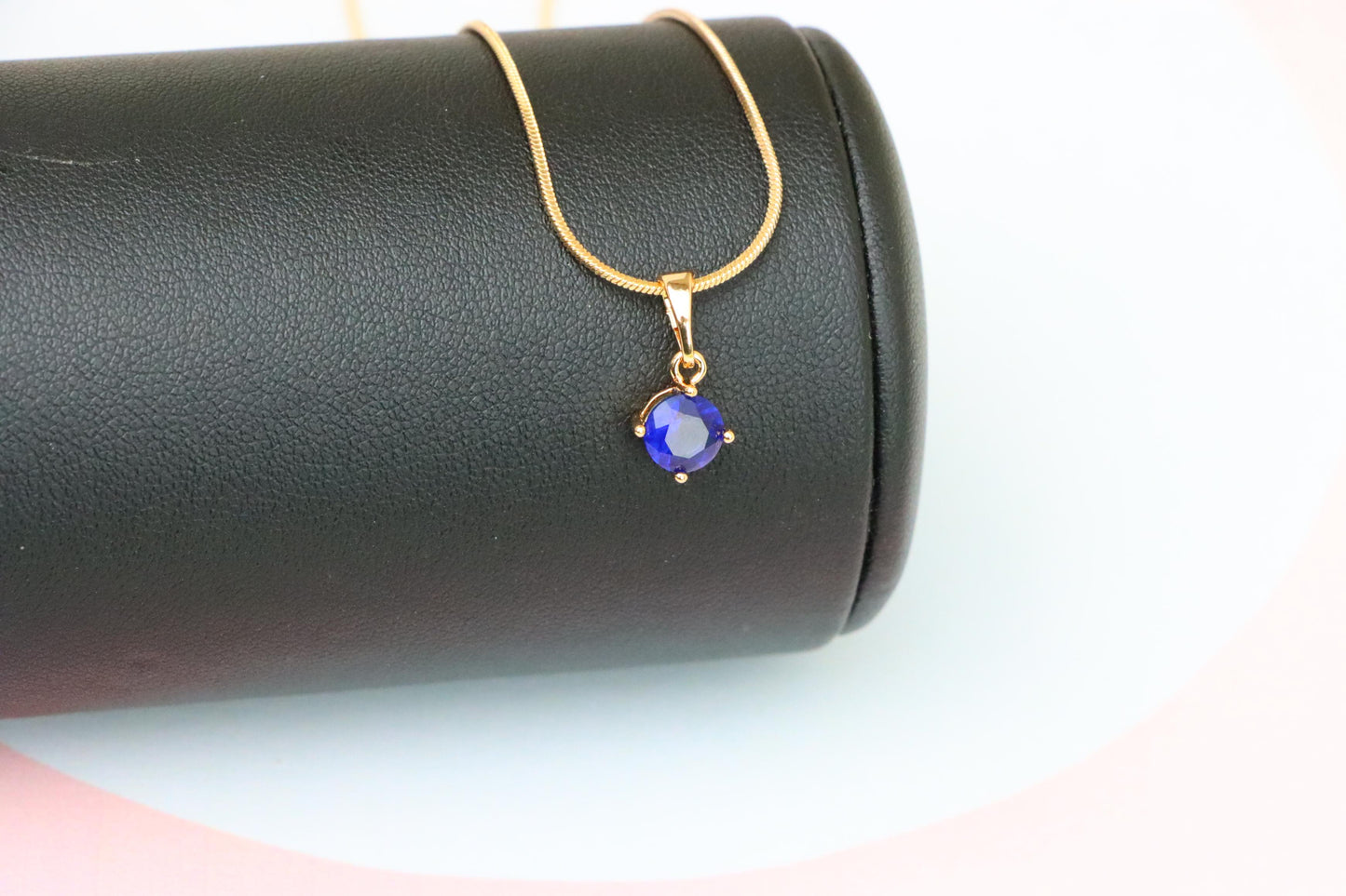 Classic Blue Round Pendant in Gold Plating Dainty Accent, XPPT1832 (2154-8)