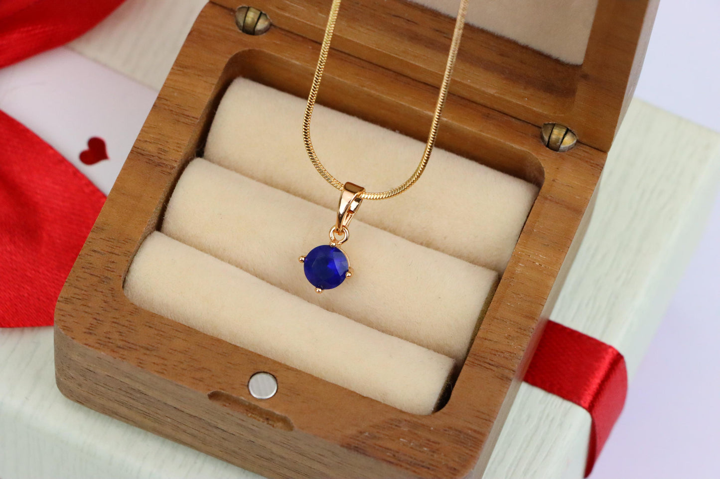 Classic Blue Round Pendant in Gold Plating Dainty Accent, XPPT1832 (2154-8)
