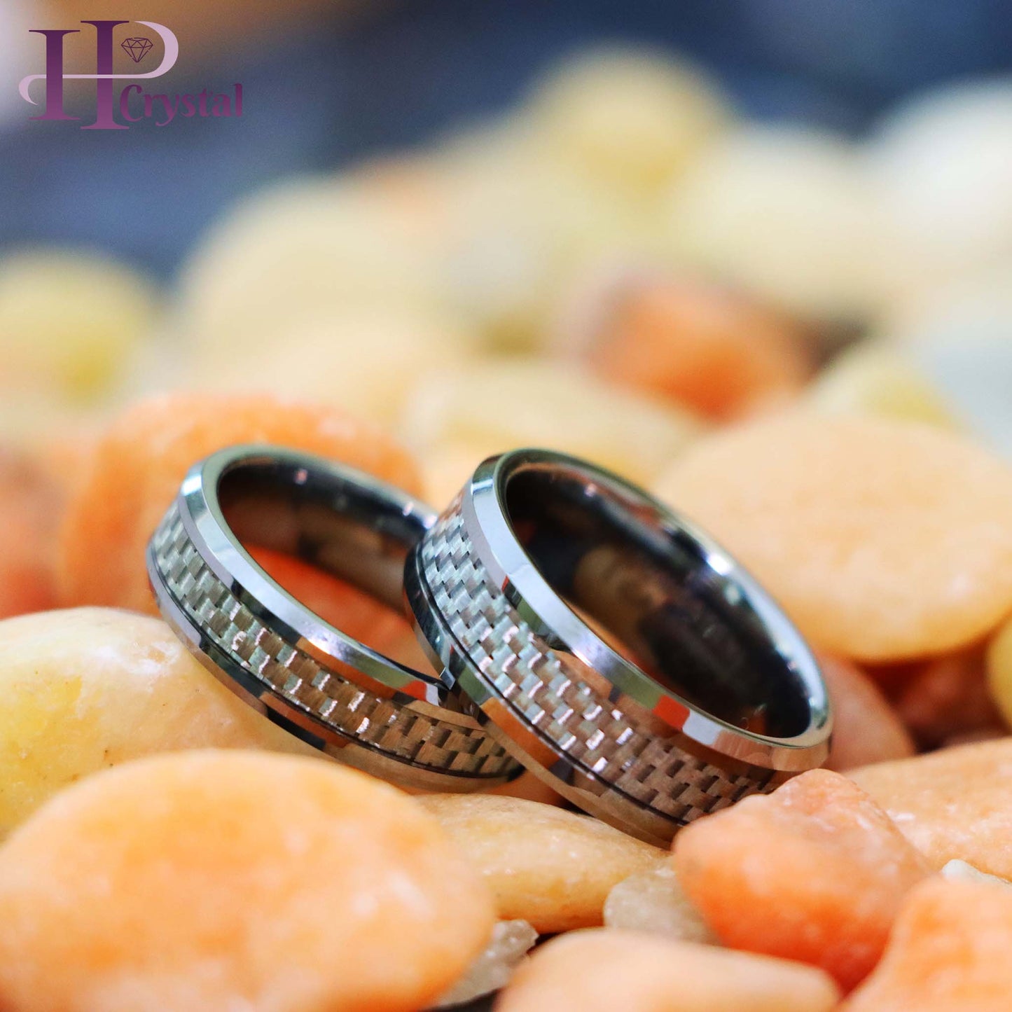 Grey Carbon Fiber Inlay Low Beveled Edge Tungsten Ring